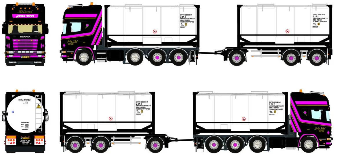 SCANIA R4 Topline 8x2 porteur et remorque porte-container avec 2 containers citerne 20 pieds – Image 5