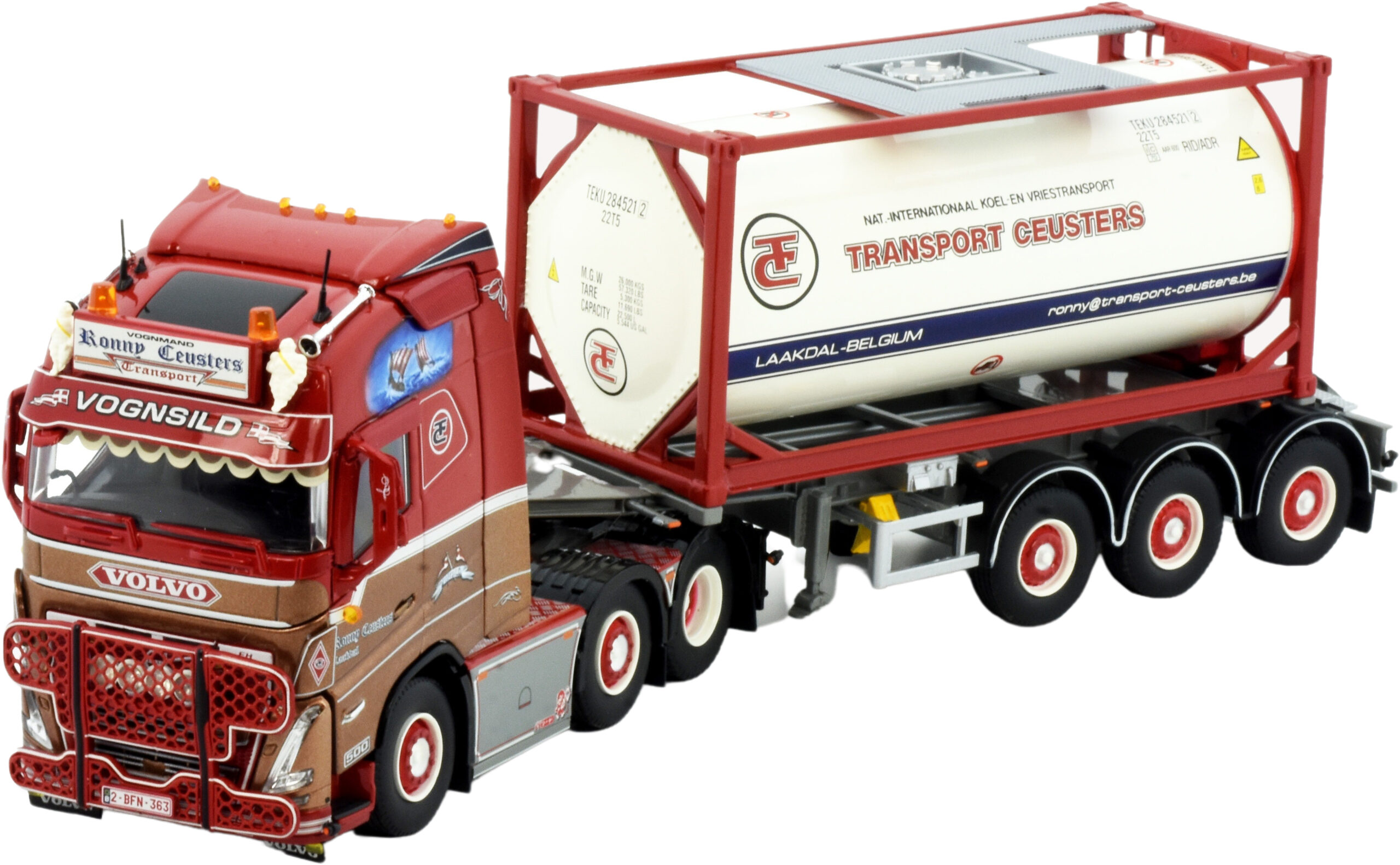 TEKN83752 VOLVO FH5 Globetrotter 6x2 avec remorque porte-container 3 essieux et container citerne 20 pieds – Image 1