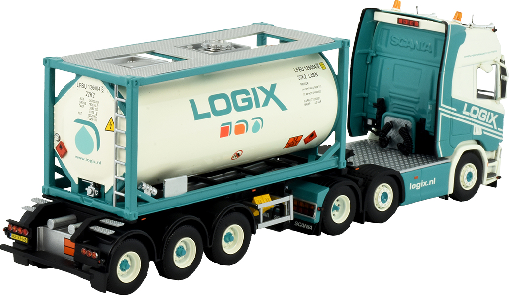 Figurine SCANIA S HIGHLINE 4X2 avec remorque bâchée 3 essieux et transpalette MELIS LOGISTICS