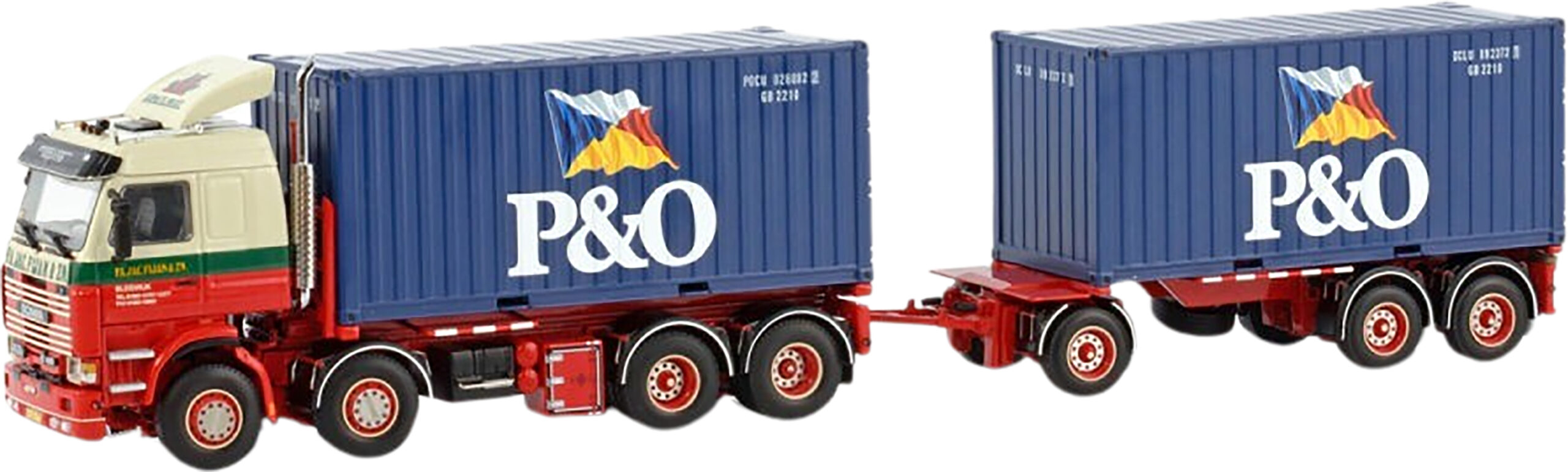 WSI01-4030 SCANIA 143 8x2 porteur et remorque plateau avec 2 container 2 pieds – Image 1