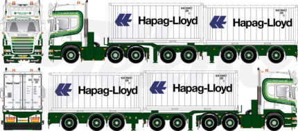 SCANIA R Topline 6x2 ave remorque porte-container 5 essieux et 2 containers 20 pieds – Image 5