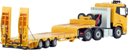 DAF XF SL 6x2 avec remorque porte-engins a rampes 3 essieux, jaune – Image 3