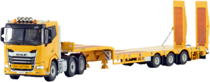 DAF XF SL 6x2 avec remorque porte-engins a rampes 3 essieux, jaune – Image 4