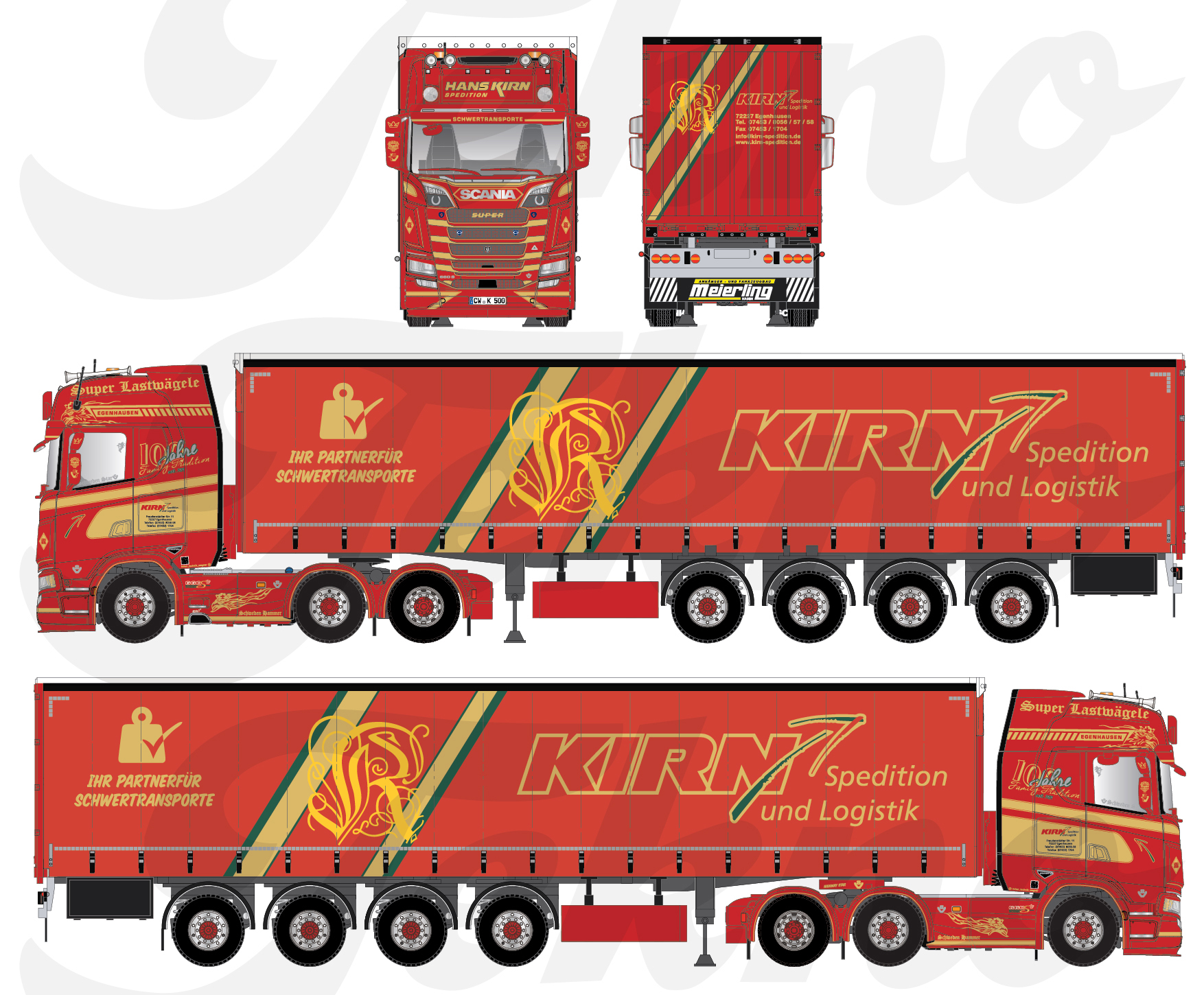 Miniature IVECO S-Way 4x2 avec remorque bâchée 3 essieux FERCAM HERPA
