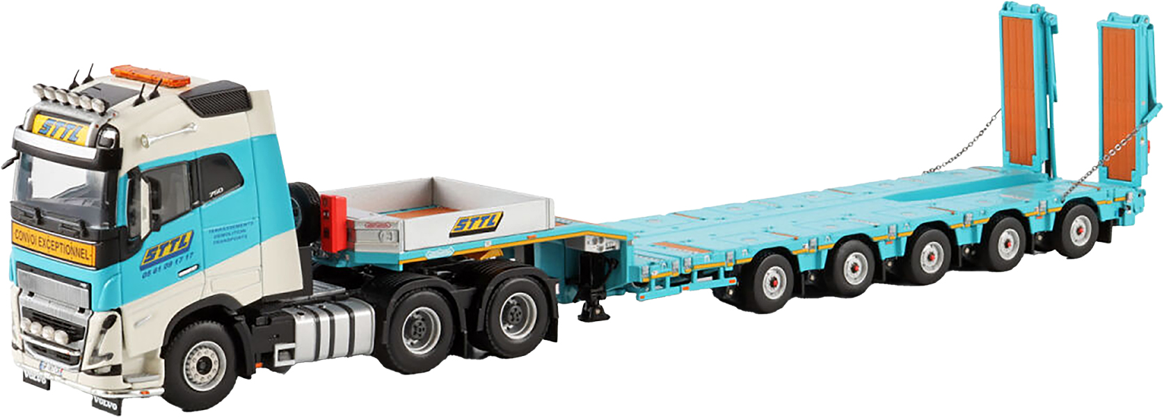 WSI01-4634 VOLVO FH5 Glob 6x4 avec remorque porte-engins à rampes 5 essieux – Image 1